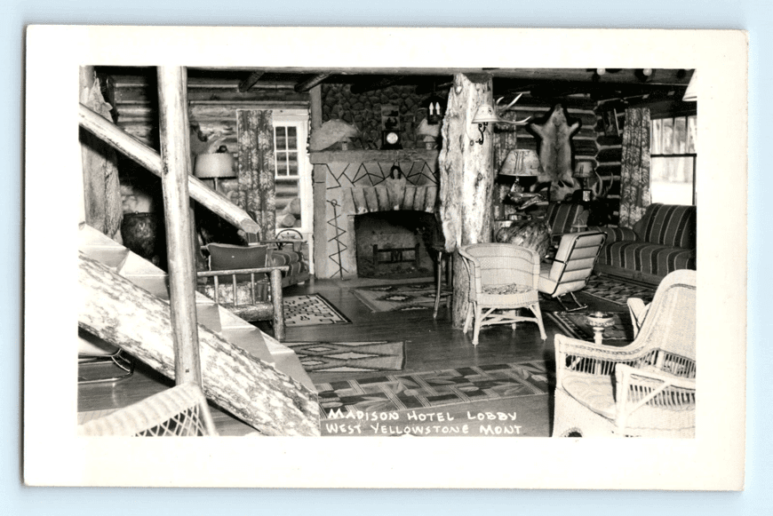 c.1915 Madison Hotel Lobby West Yellowstone Montana Real Photo Postcard RPPC