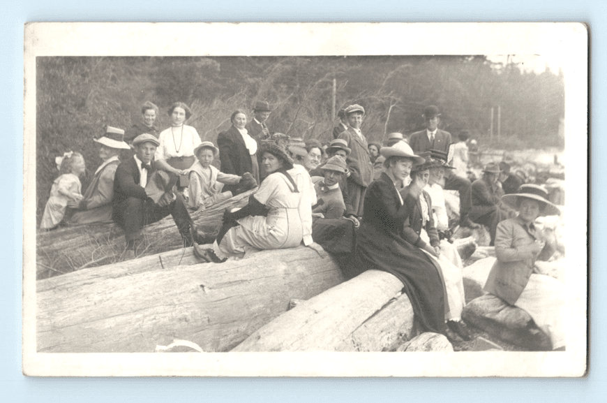 c.1910's Gathering on Driftwood Washington Coast Real Photo Postcard RPPC