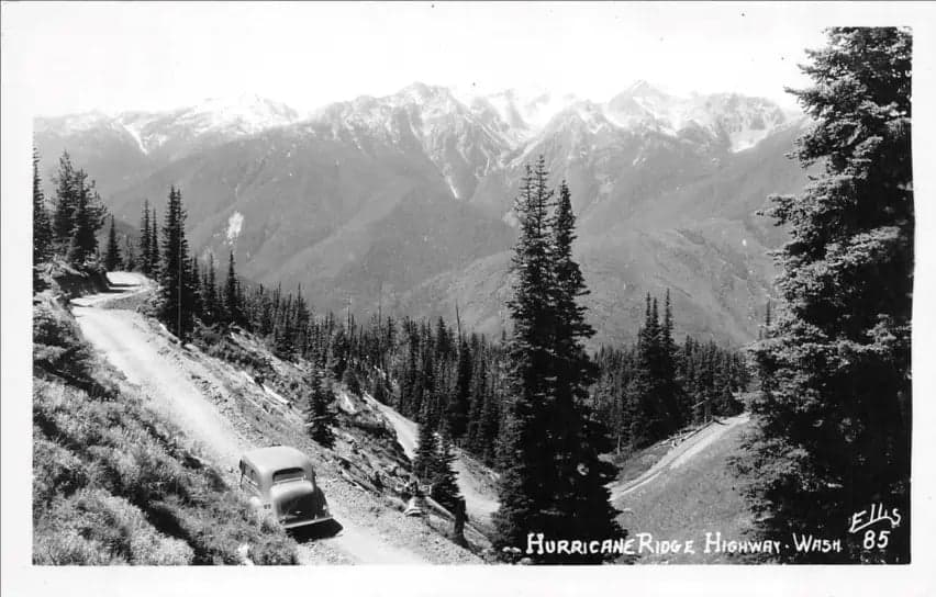 c.1940 Car on Hurricane Ridge Highway in Washington State (No. 85)