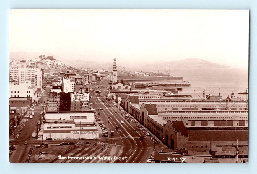c.1930 RPPC Pepsi-Cola San Francisco California CA Waterfront Seaboard Hotel