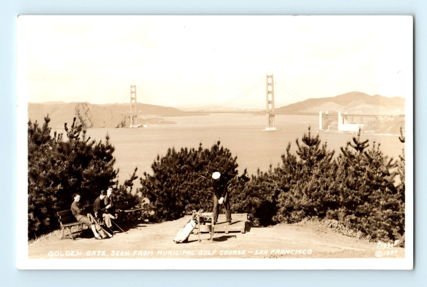 c.1940 Golden Gate Bridge Municipal Golf Course Lincoln Park Piggott Postcard