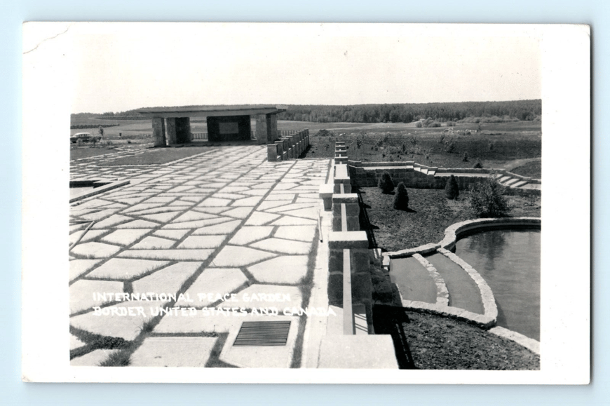 c.1930 Dunseith North Dakota, International Peace Garden Monument Black & White