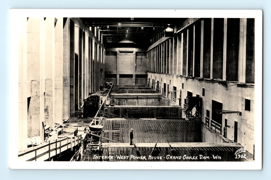 c.1900 RPPC Interior - West Powerhouse - Grand Coulee Dam Washington by Ellis
