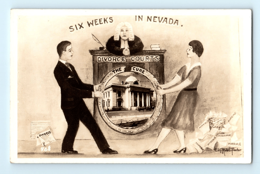 RPPC Postcard Six Weeks in Nevada Divorce Court is the Cure Reno NV Robt. Foster