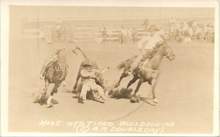 Mike Hastings Bulldogging by Ralph R. Doubleday