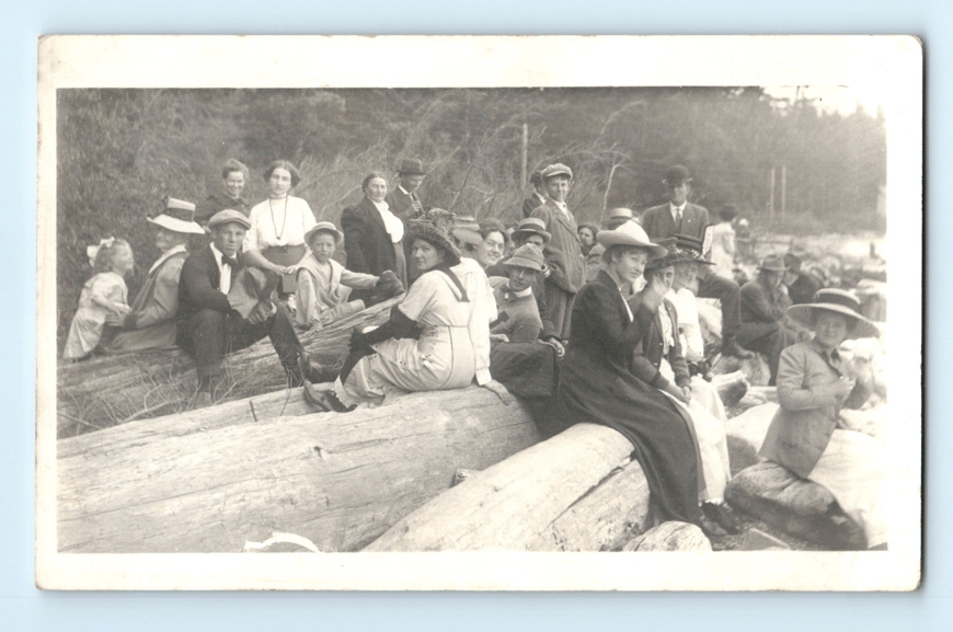 c.1910's Gathering on Driftwood Washington Coast Real Photo Postcard RPPC