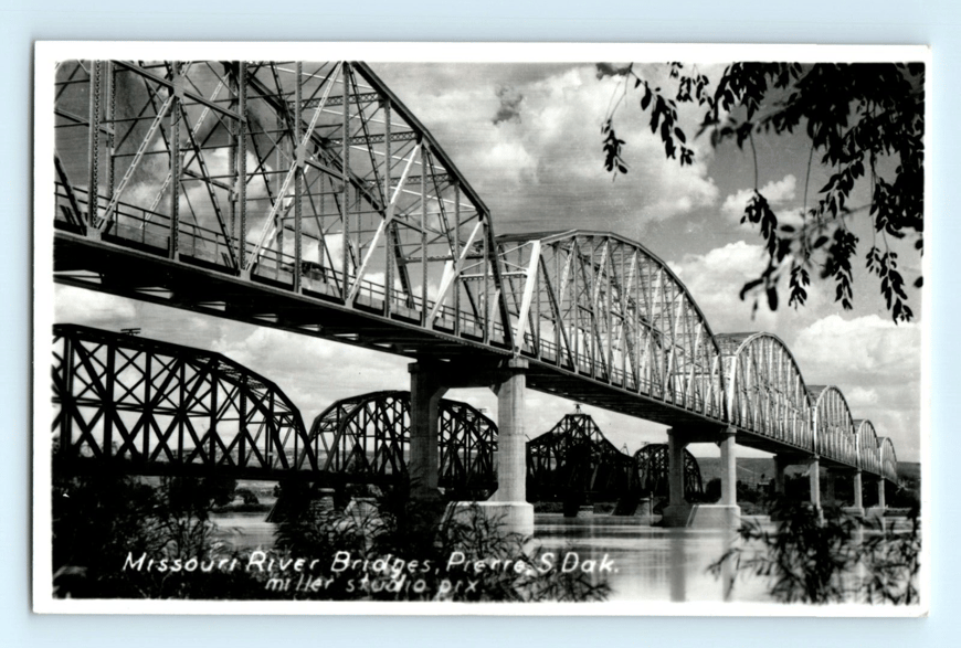 c.1940 RPPC Pierre South Dakota, Missouri River Bridges Real Photo Postcard