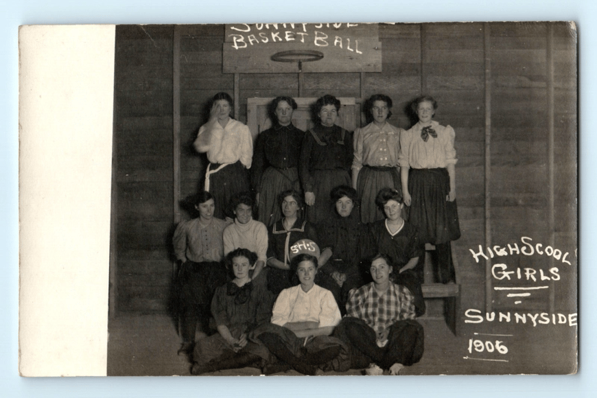 1906 RPPC School Girls Basketball Team Sunnyside Real Photo Postcard