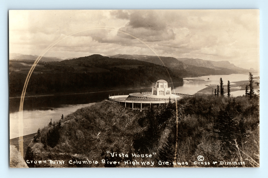 Columbia River Oregon Crown Point Vista House RPPC Real Photo Postcard